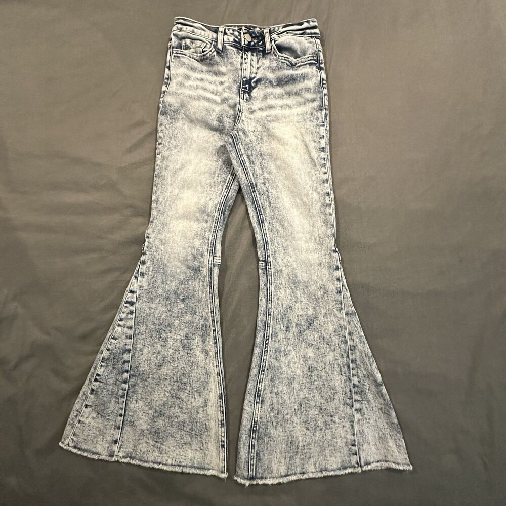 Flying Monkey High Rise Super Flare Jeans Womens 26 (26x29) Denim Acid Wash
